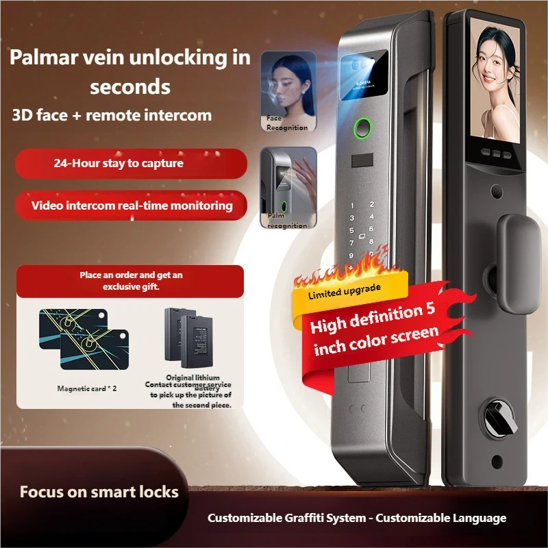 Palm vein 3D face recognition smart door lock password lock fingerprint lock intercom smart lock