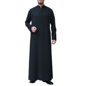Plain-colored Middle Eastern Arab pocketed robe with buttons, simple and large size, men's Muslim robe