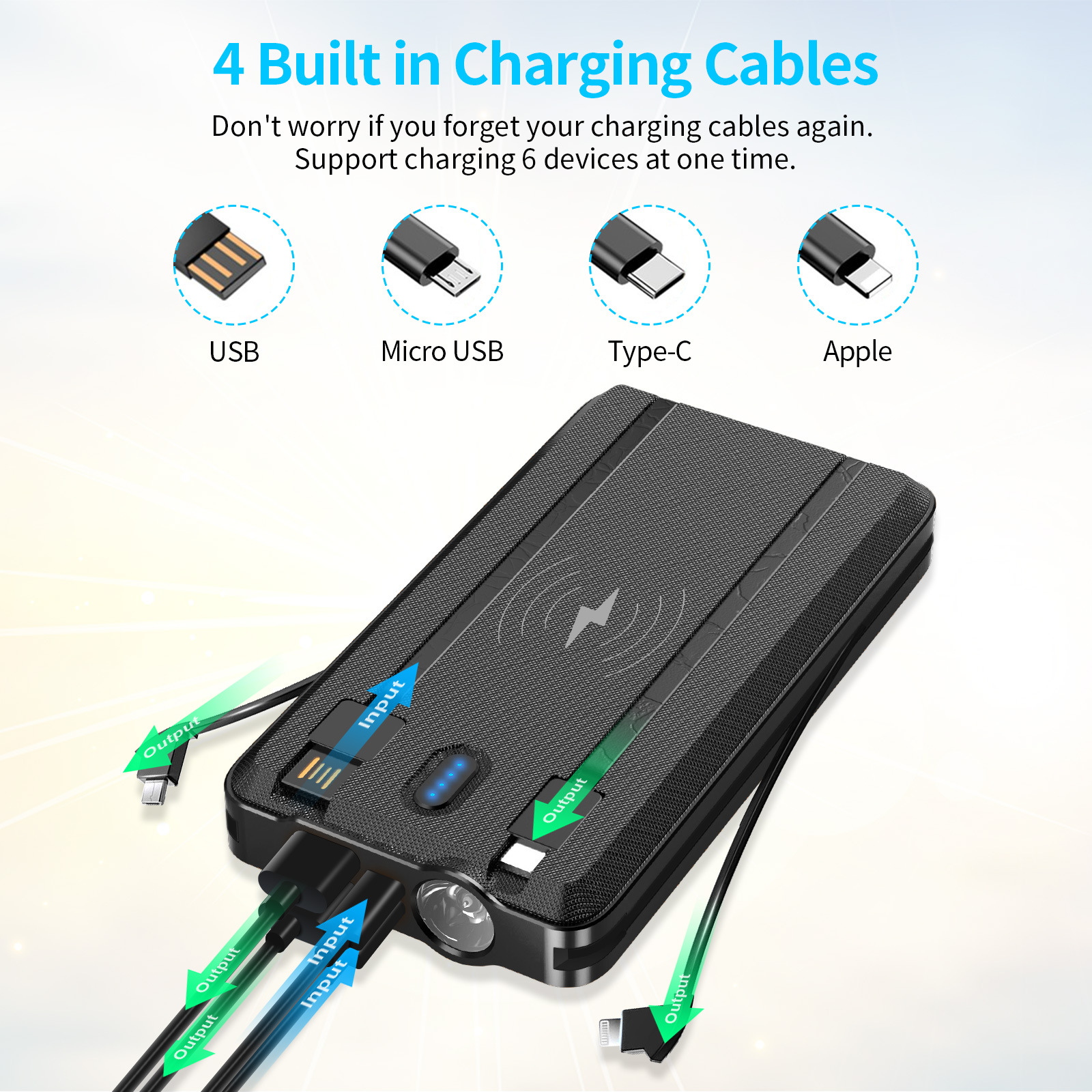 Private model comes with 4-wire solar wireless charging treasure 30000 mAh bidirectional fast charging mobile phone mobile power factory