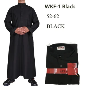"Popular black large-sized pure-colored Arabian-style long robe made of polyester"