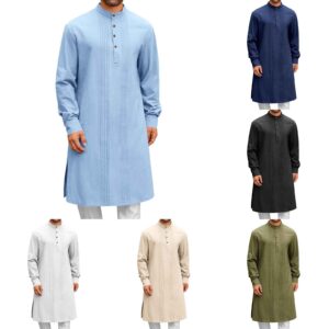 Arab-style fashionable and simple long men's shirt, Muslim long robe for men