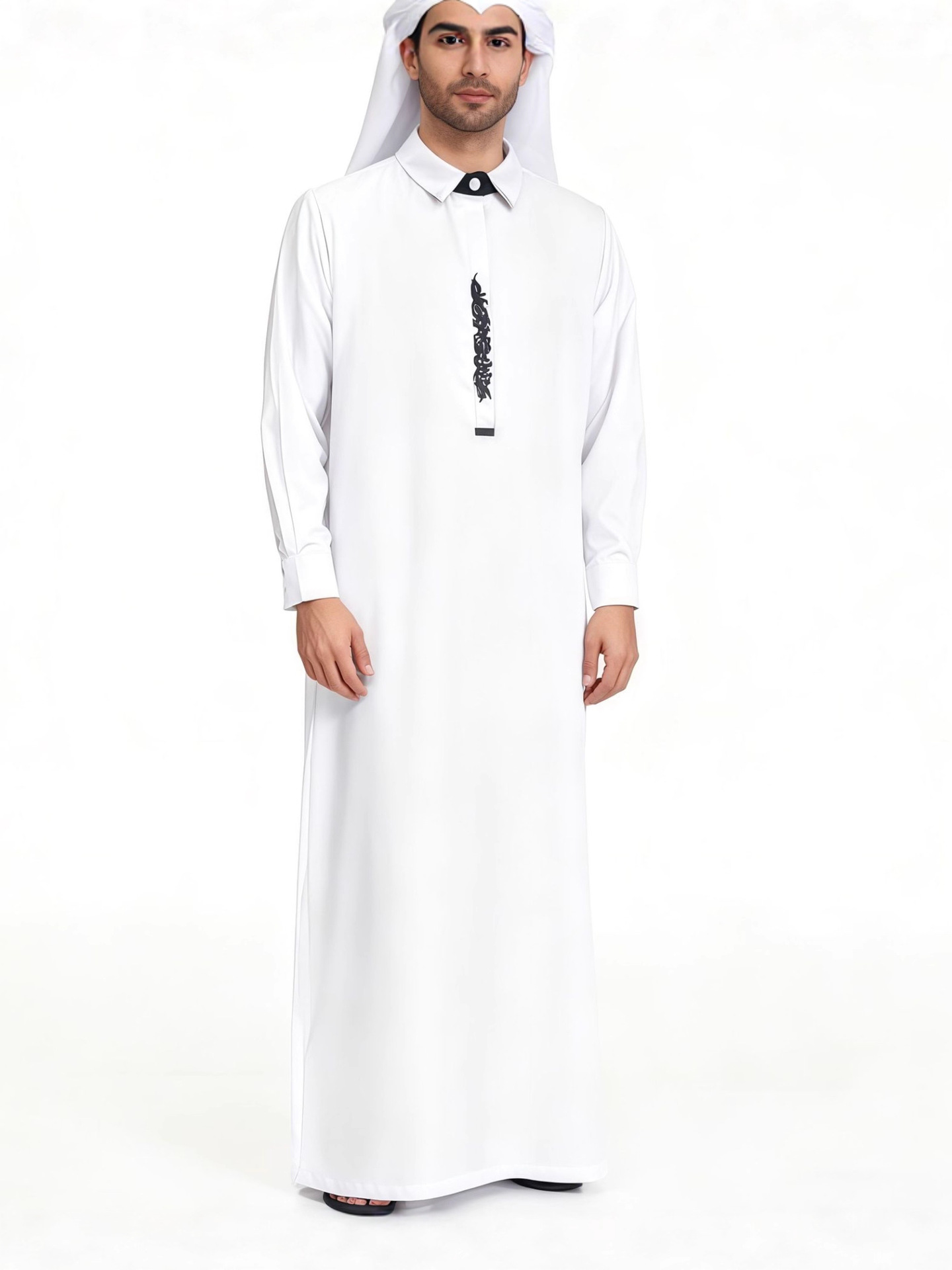 High-quality ethnic style Moroccan men's Thobe with pockets, embroidered in Arabic style