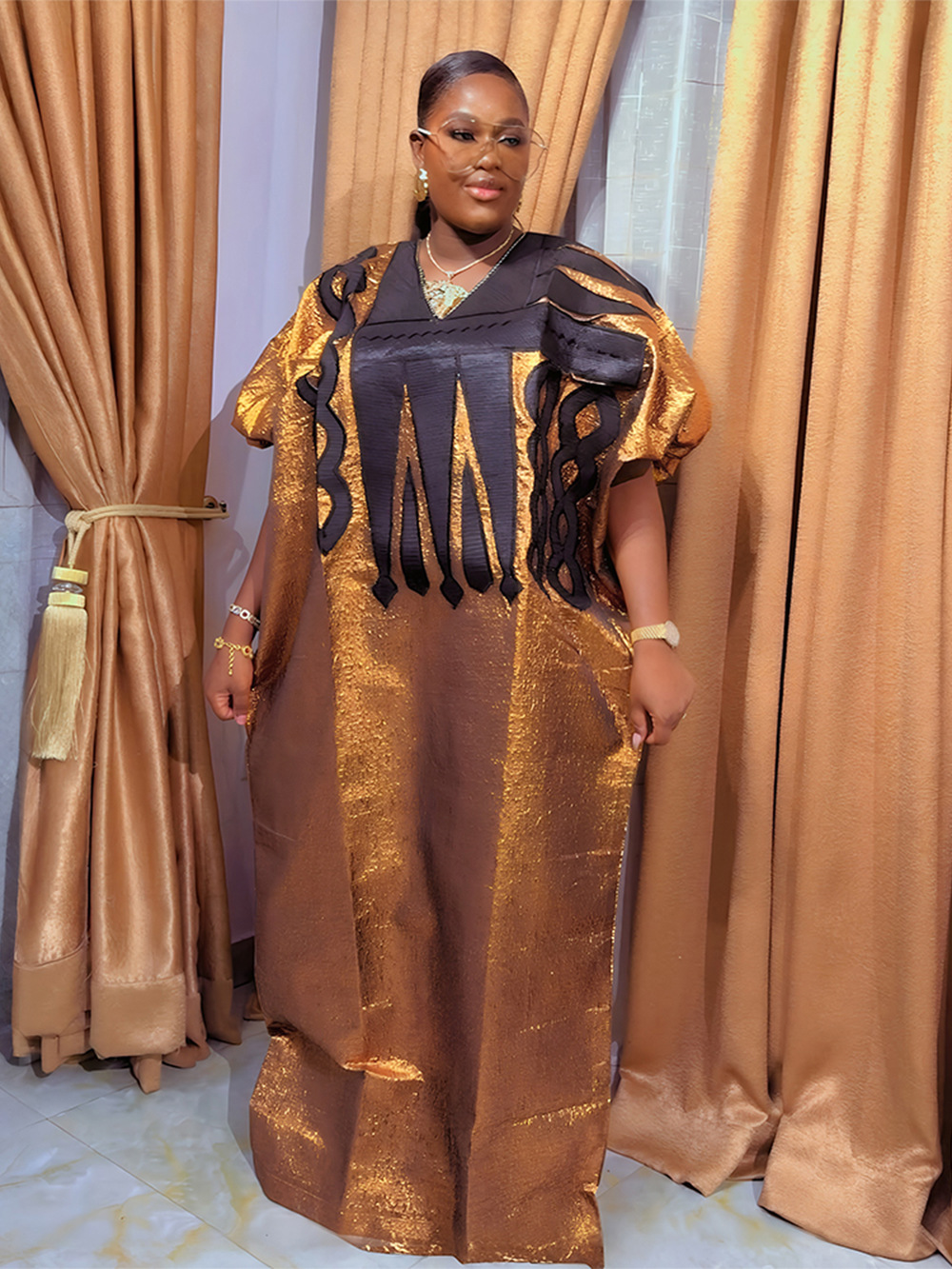 Muslim V-neck dress, long skirt, African plus size women's clothing, Dubai embroidered robe, headscarf